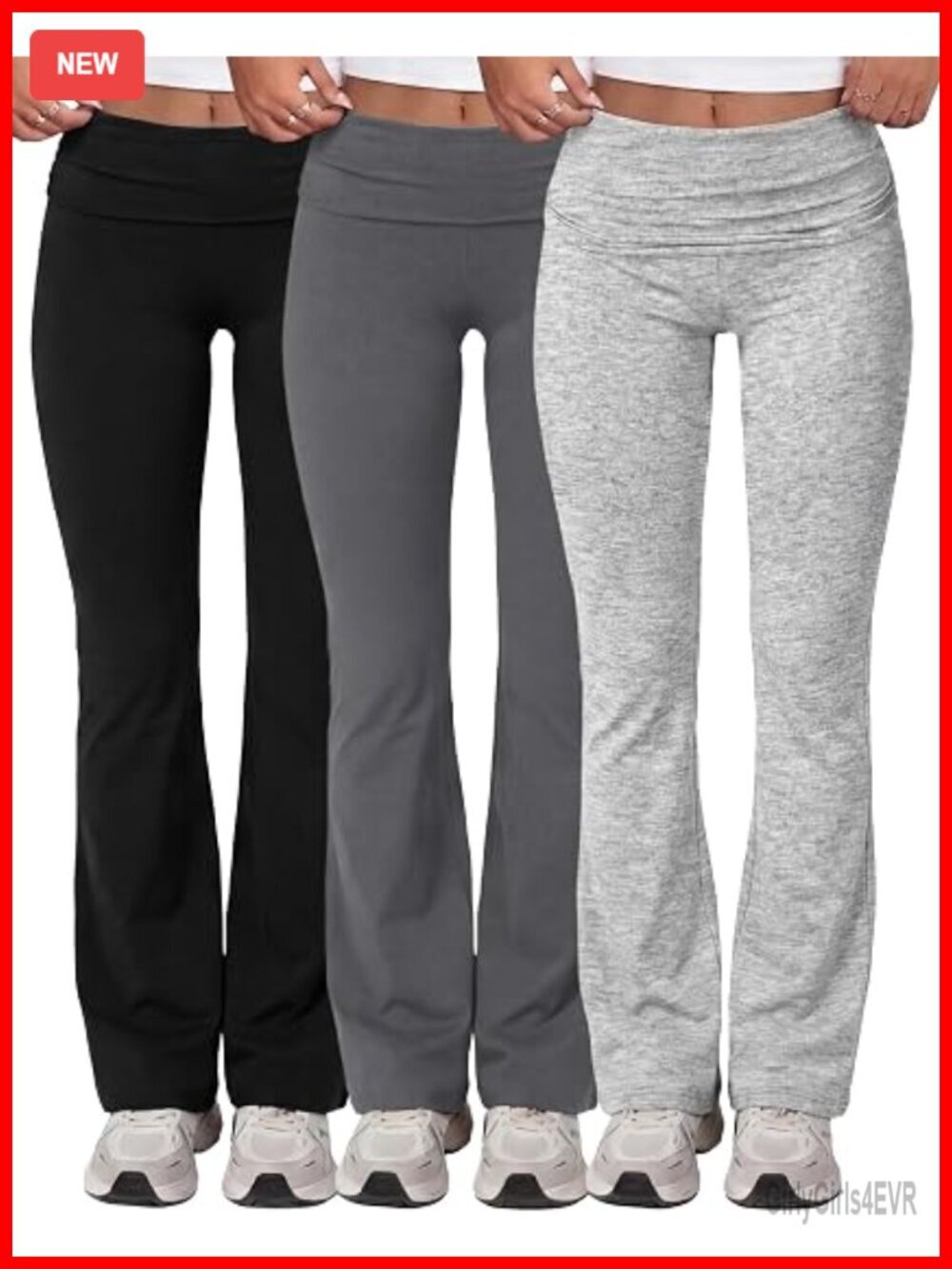 Women's 3 Pack Flare Leggings Fold Over Yoga Pants Stretch Bell Bottom Low Rise